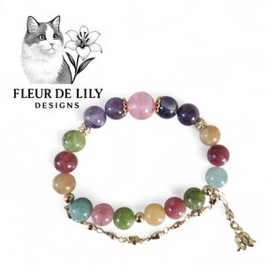 Natural Tourmaline Amethyst And Rose Quartz Bracelet 10mm